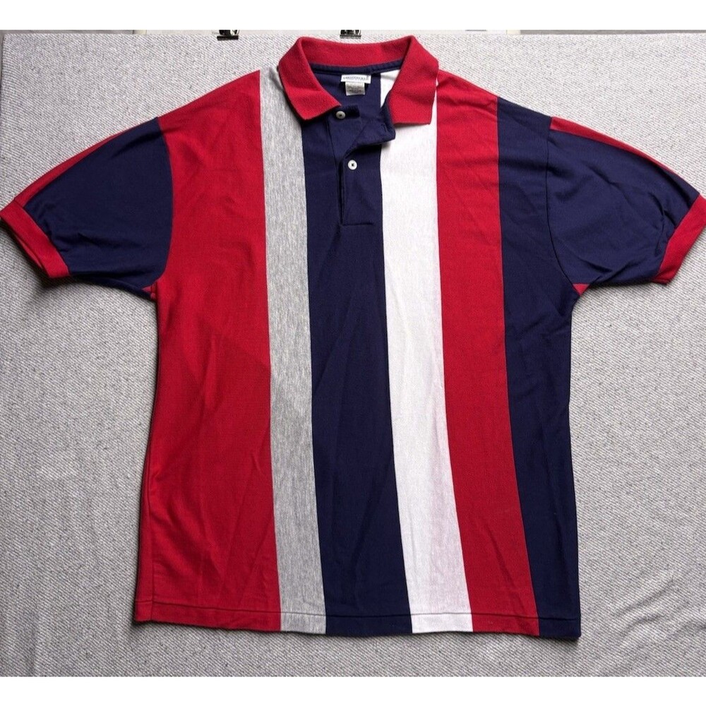 Vintage 90s Chesterfield Vertical Block Stripe Polo Shirt - Made in USA - Large